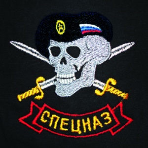 Ф-5-28 Футболка с вышивкой на груди Спецназ (череп в черном берете) черн.