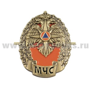 20 05 0043 Значок мет. МЧС (овал с накладкой, латунь, хол. эм.) на "усах"