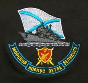 Ф-6-30 Футболка с вышивкой на груди Морской корпус Петра Великого, черн.